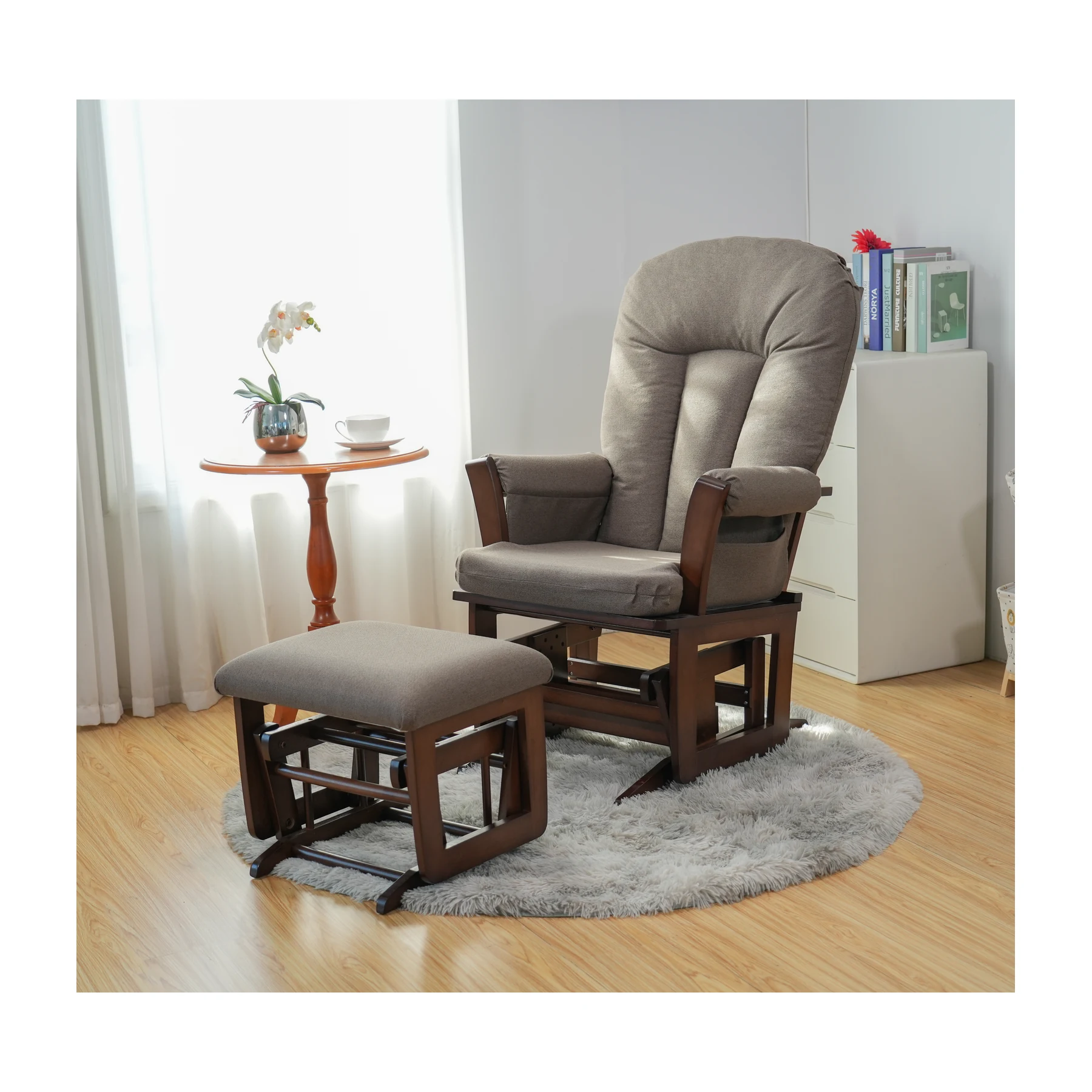 Joli Premium Glider Chair and Ottoman Set — Anthracite / Walnut Base — view 5