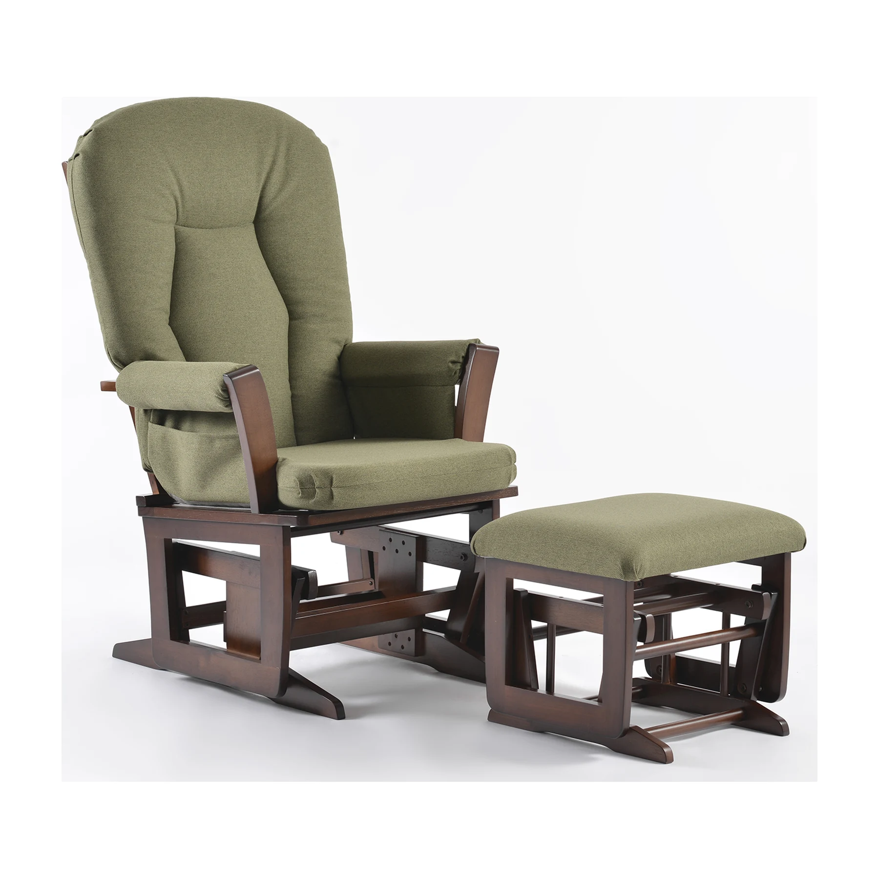 Joli Premium Glider Chair and Ottoman Set — Green / Walnut Base — view 1