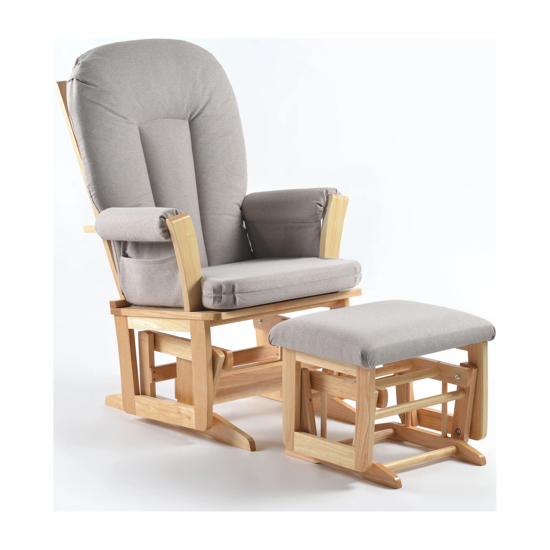 Joli Premium Glider Chair and Ottoman Set — Light Gray / Natural Base — view 1