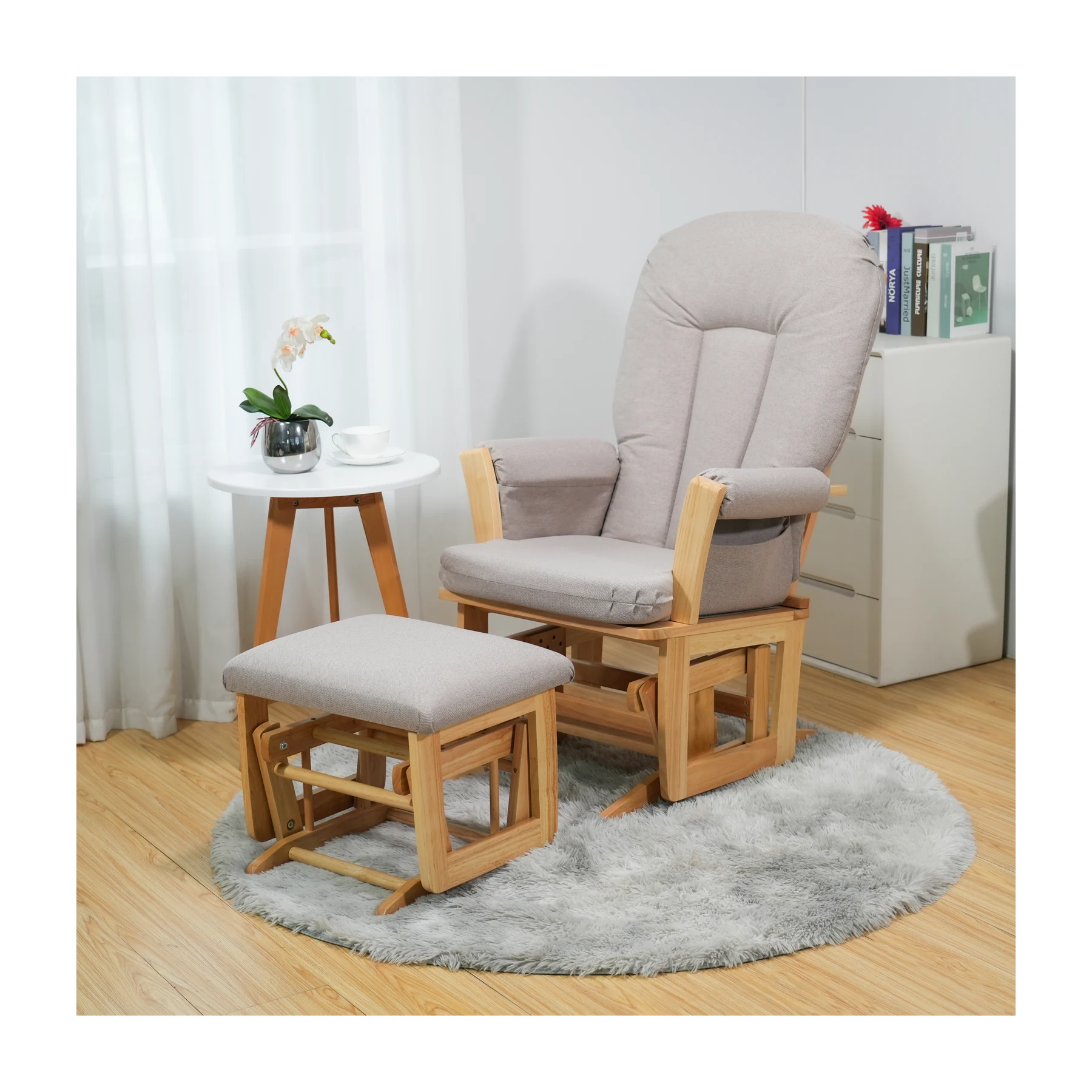 Joli Premium Glider Chair and Ottoman Set — Light Gray / Natural Base — view 6
