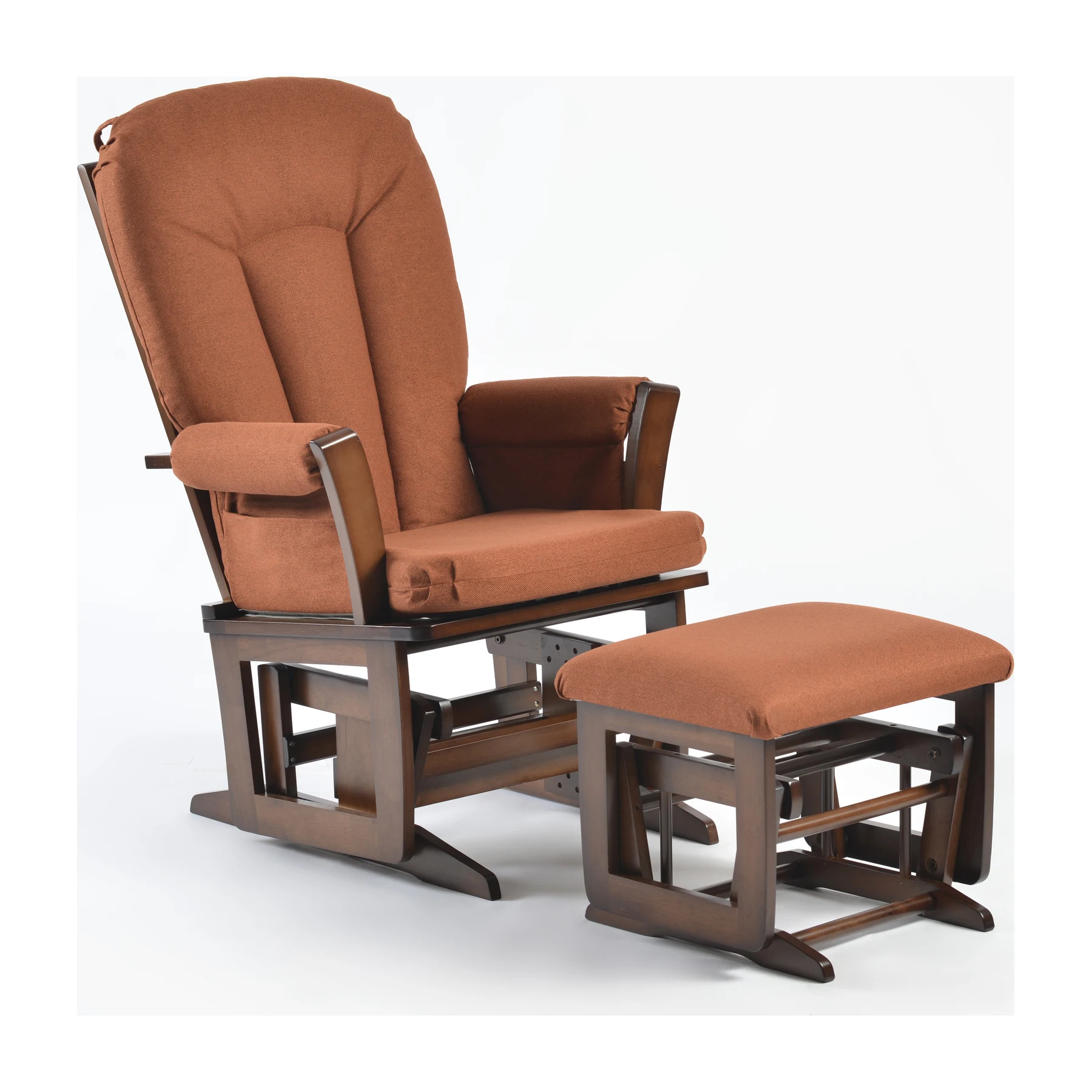 Joli Premium Glider Chair and Ottoman Set — Terracotta / Walnut Base — view 1