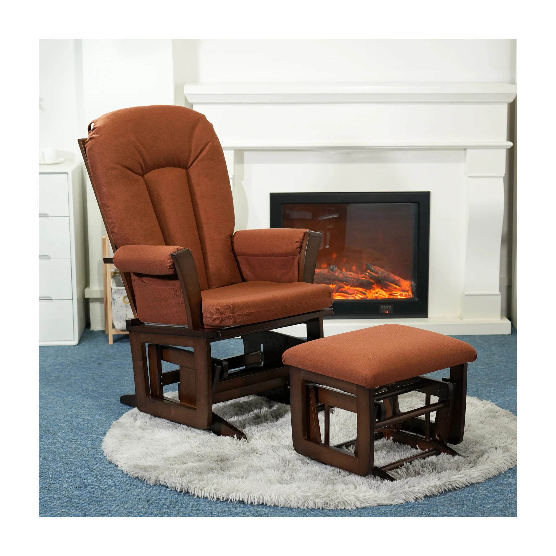 Joli Premium Glider Chair and Ottoman Set — Terracotta / Walnut Base — view 5
