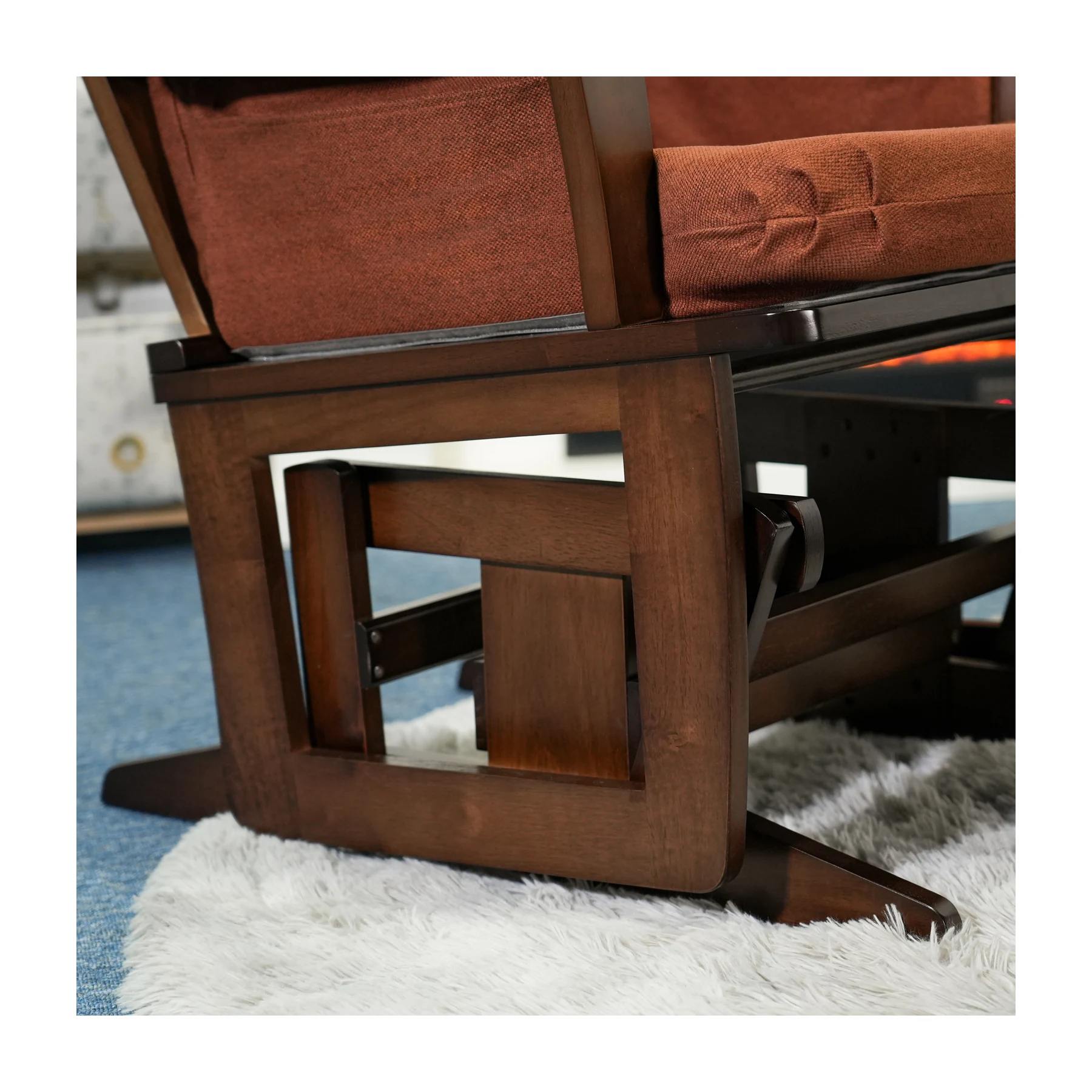 Joli Premium Glider Chair and Ottoman Set — Terracotta / Walnut Base — view 6